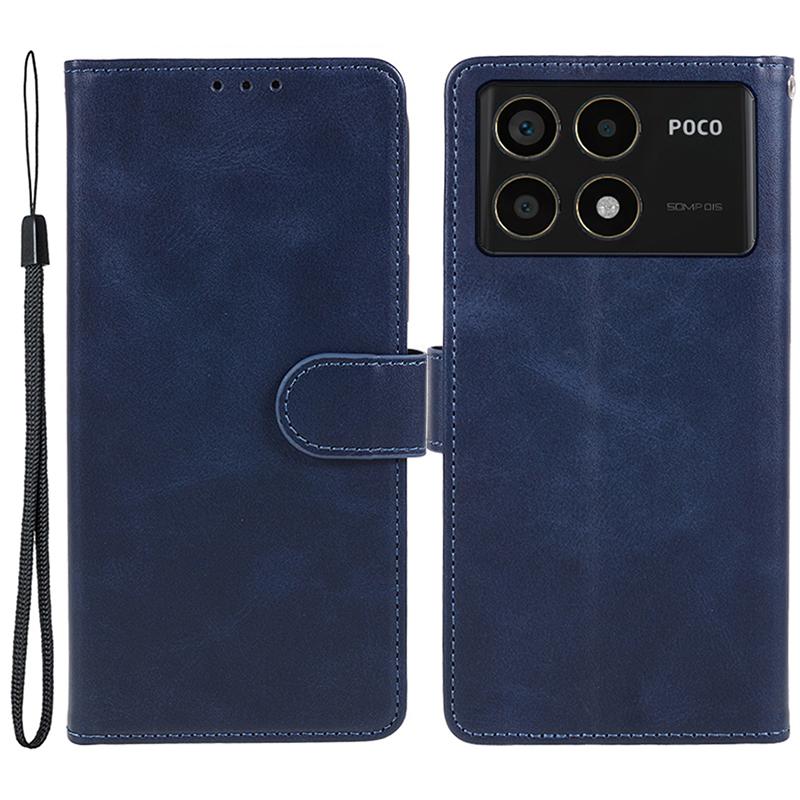

For Xiaomi Redmi K70 5G/K70 Pro 5G/Poco F6 Pro 5G Case Calf Texture Leather Wallet Phone Cover Blue