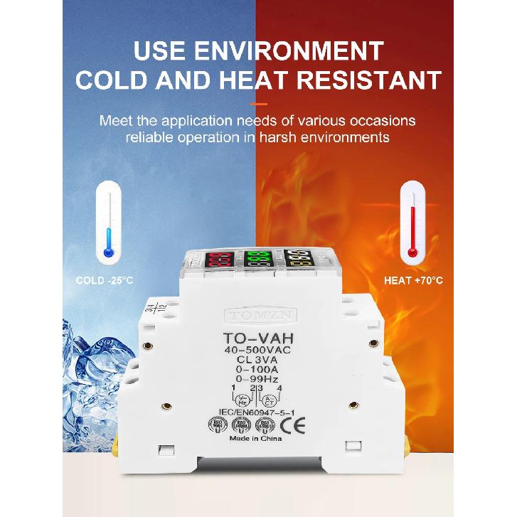 Din Rail 3in1 Single Phase Ampere Voltage Frequency Meter Ac 0-99Hz 100A Voltmeter Indicator LED Digital Display 110V 230V TOMZN