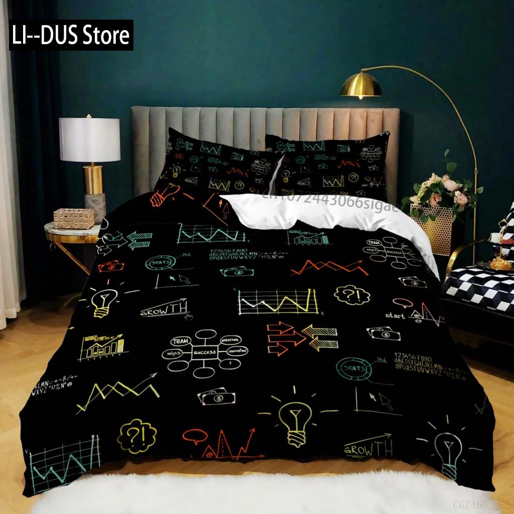 Comforter Formula Mathematical Formula Geometric Patterns Bedding Set For Kid Boy Microfiber 2/3Pcs Queen Size