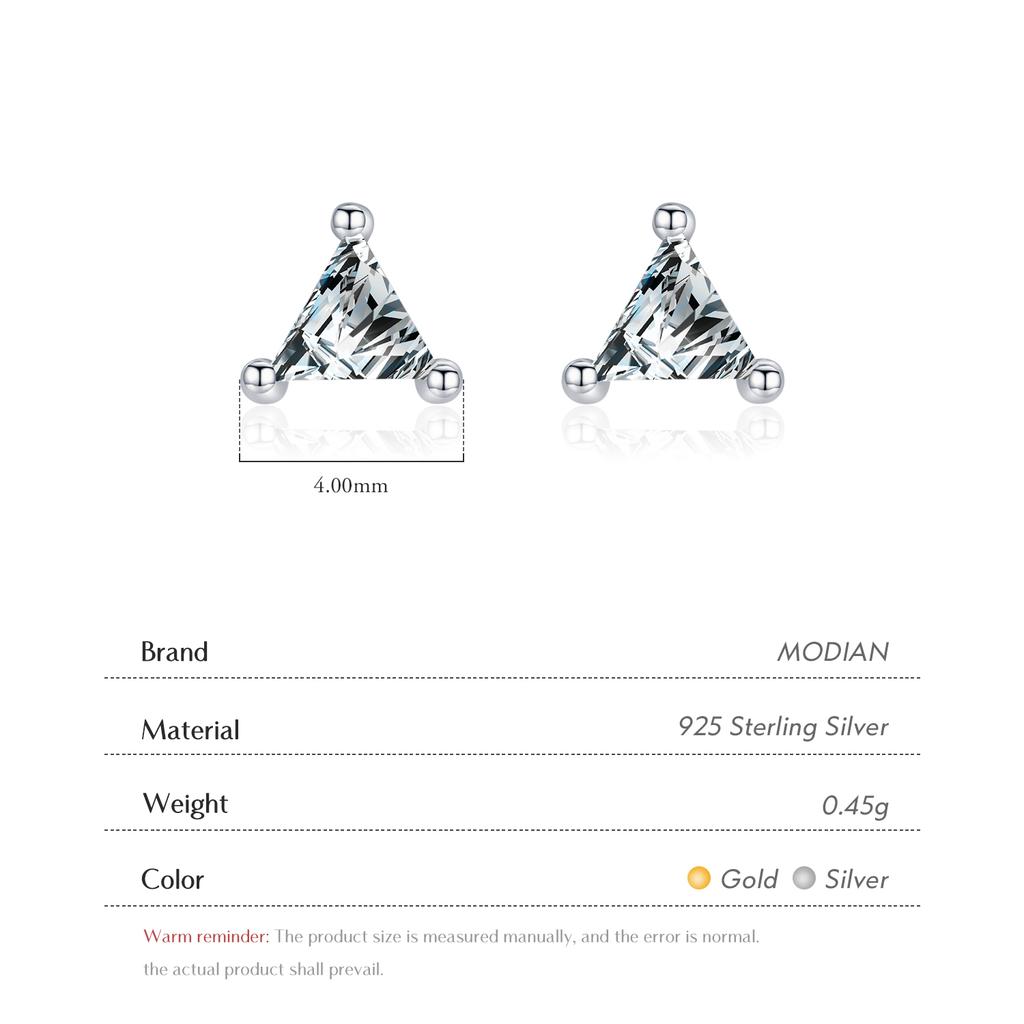 Modian Real 925 Sterling Silver High Quality Mini Cute Triangle Dazzling CZ Stud Earrings For Women Girls Wedding Fine Jewelry