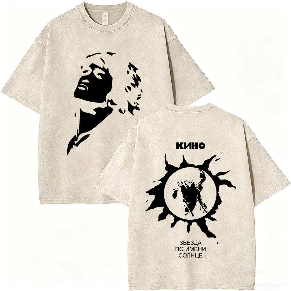 Legendary Russia Rock Band Kino Viktor Tsoi A Star Named Sun Washed Vintage Tshirt Men Women Gothic Retro Oversized T Shirts