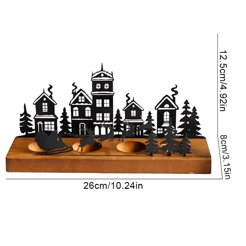 1PC Metal Rustic Wooden Holiday With Reindeer Design Festive Black Silhouette Candlesticks Desk Top Decor 2 Sizes