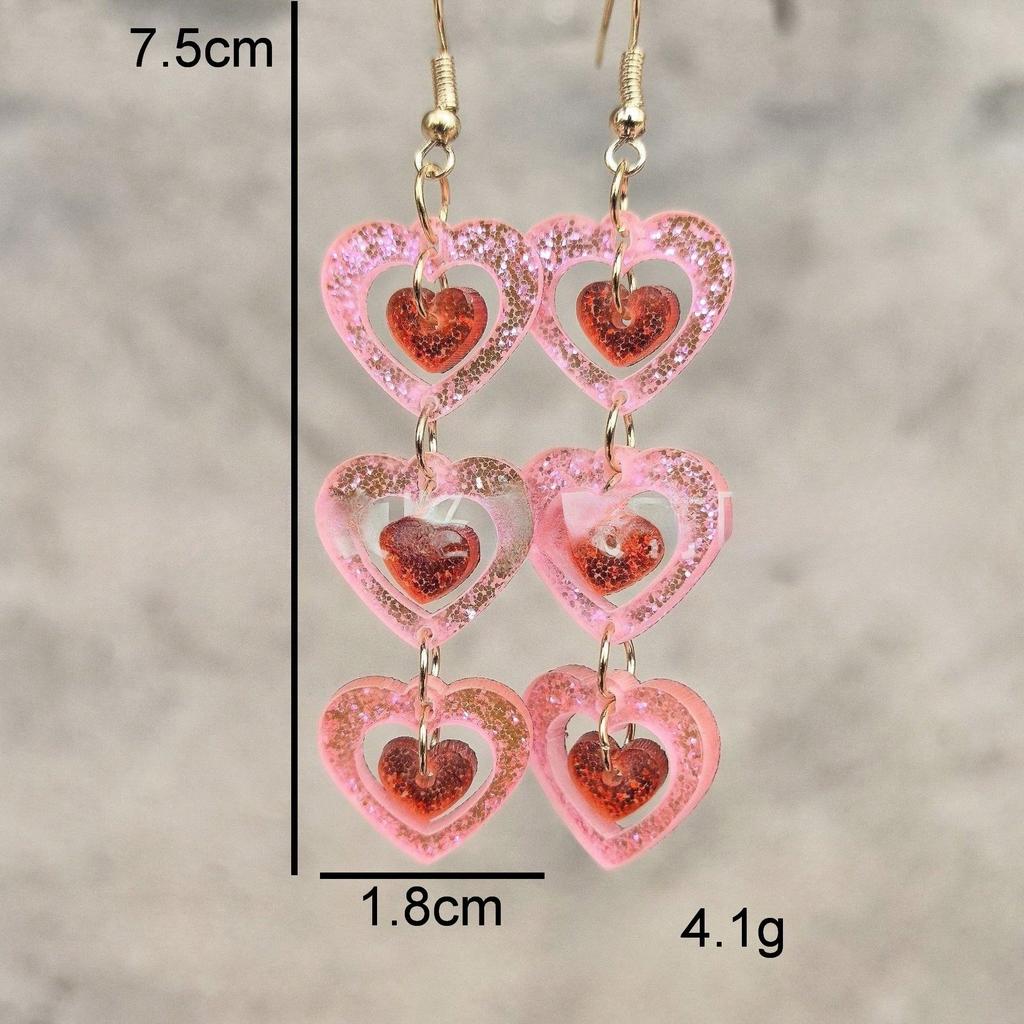1 Pair Of Heart-Shaped Sweet Pendant Earrings, Valentine'S Day Style Simple And Cute Temperament Ear Accessories