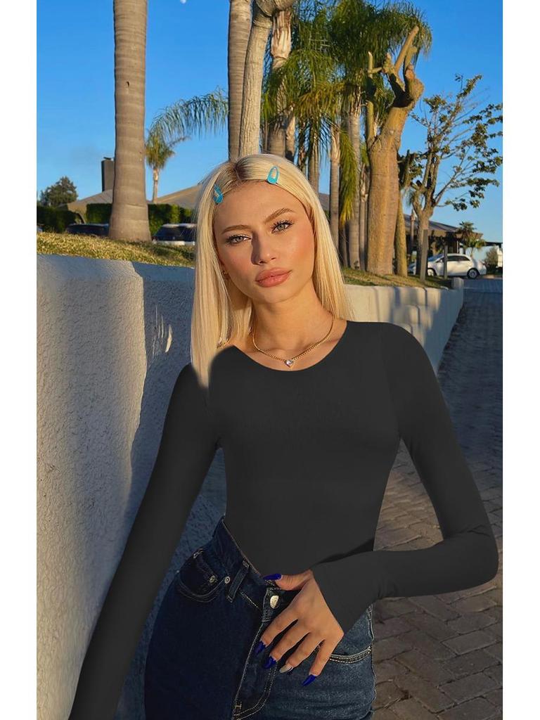 Seamless Long Sleeve Quick-Dry Knitted Yoga Bodysuit with Snap Closure