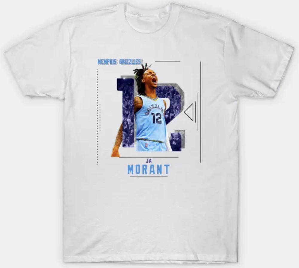 Баскетбольная футболка с коротким рукавом Ja Morant Мужская Женская Унисекс S-3XL Белая Фан-арт Унисекс Футболка S