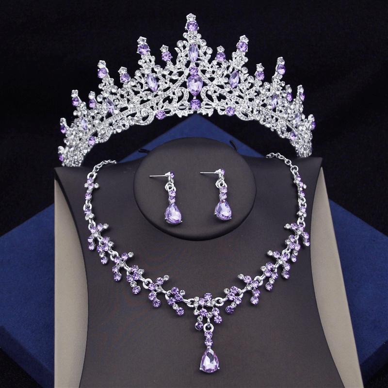 Luxury Green Crystal Bridal Jewelry Sets for Women Tiaras Earrings Necklace Crown Wedding Dress Bride Jewelry Set Accessories