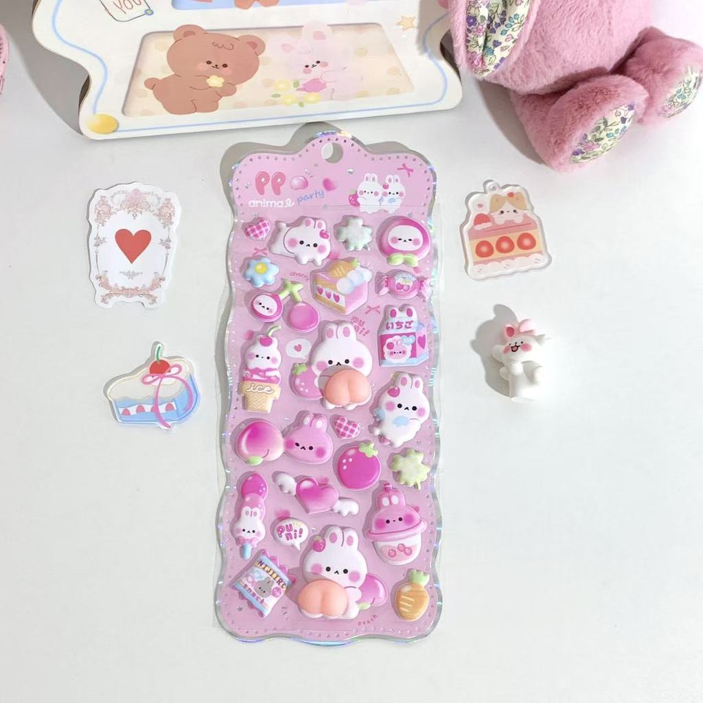 1 Sheet Puffy Bunny 3D Bubble Stickers Squishy Animal Reward Embellishments for DIY Crafts & Phone Cases Anime Worlds Store