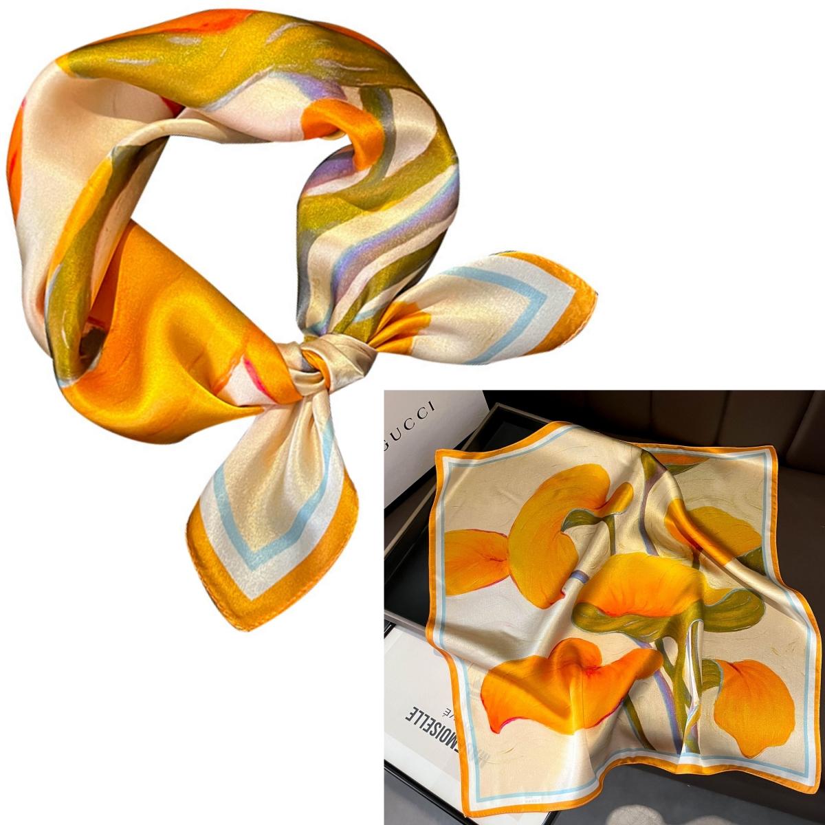 

Women 100% Mulberry Real Silk Scarf 53cm Luxury Kerchief Spring Autumn Neckerchief Brand Oil Painting Chinese & Painting Style