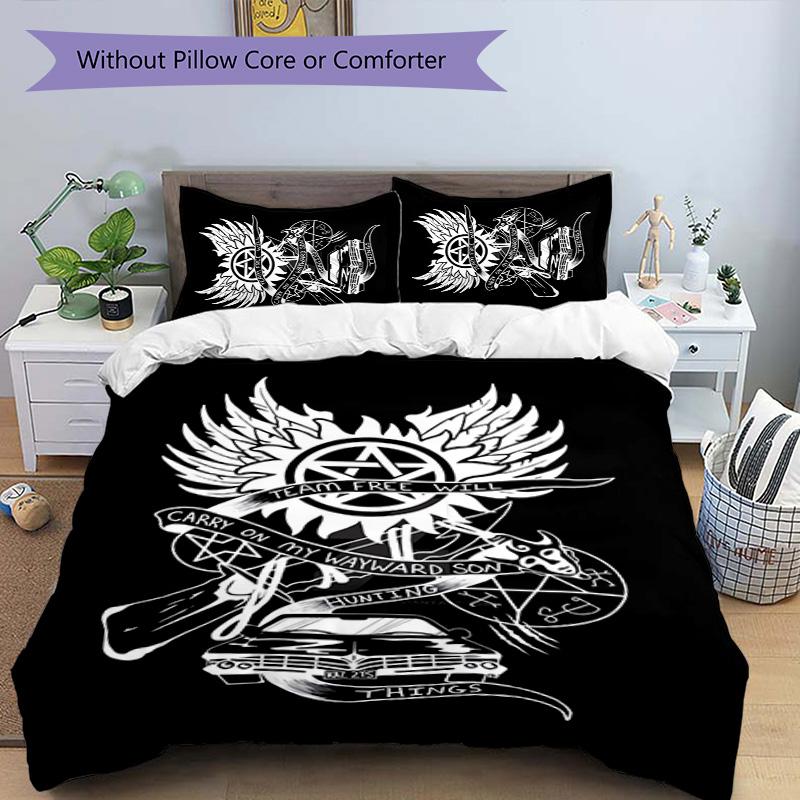 Supernatural 3pcs Bedding Set Duvet Cover Closure Includes 1 Duvet Cover & 2 Pillowcases for All Seasons Bedroom Home Dorm Decor