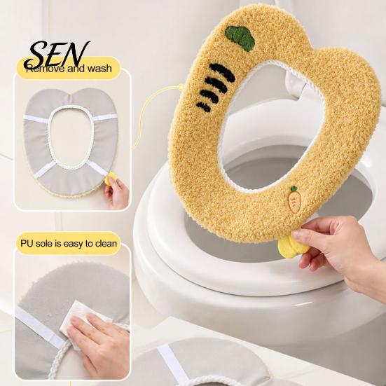 Universal Fit Toilet Seat Covers Plush Cartoon Mat, Soft Thickened Washable Bathroom Pad Winter with Handle, Warm Skin-Friendly Adhesive Cushion