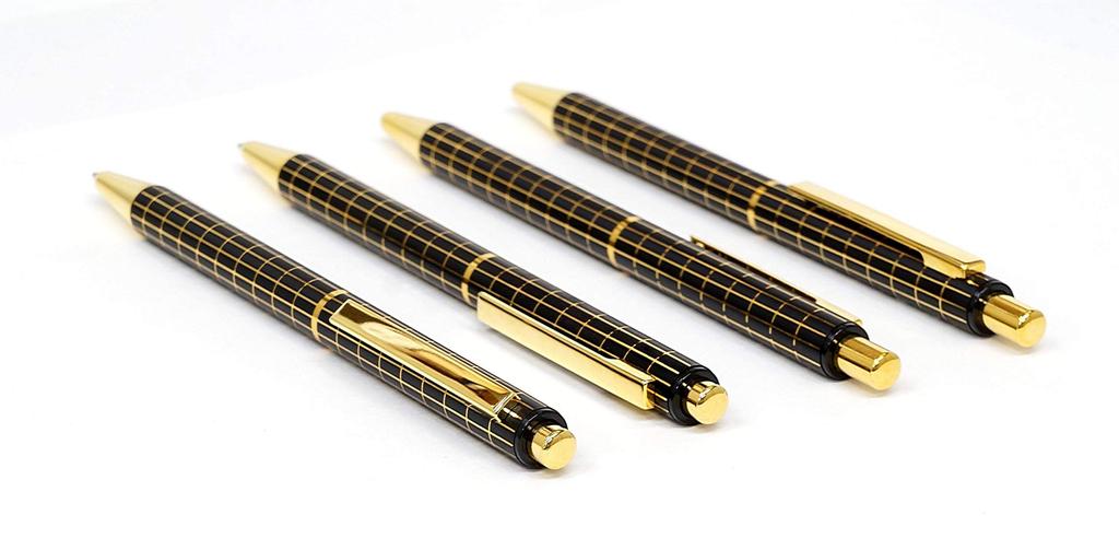 Slim Cowhide Pencil Case Red Brown Standard Size Metal Straight Knock Double Anodized Black Lattice Ballpoint Black Set, Pen, ASCR-NQ25KB-B