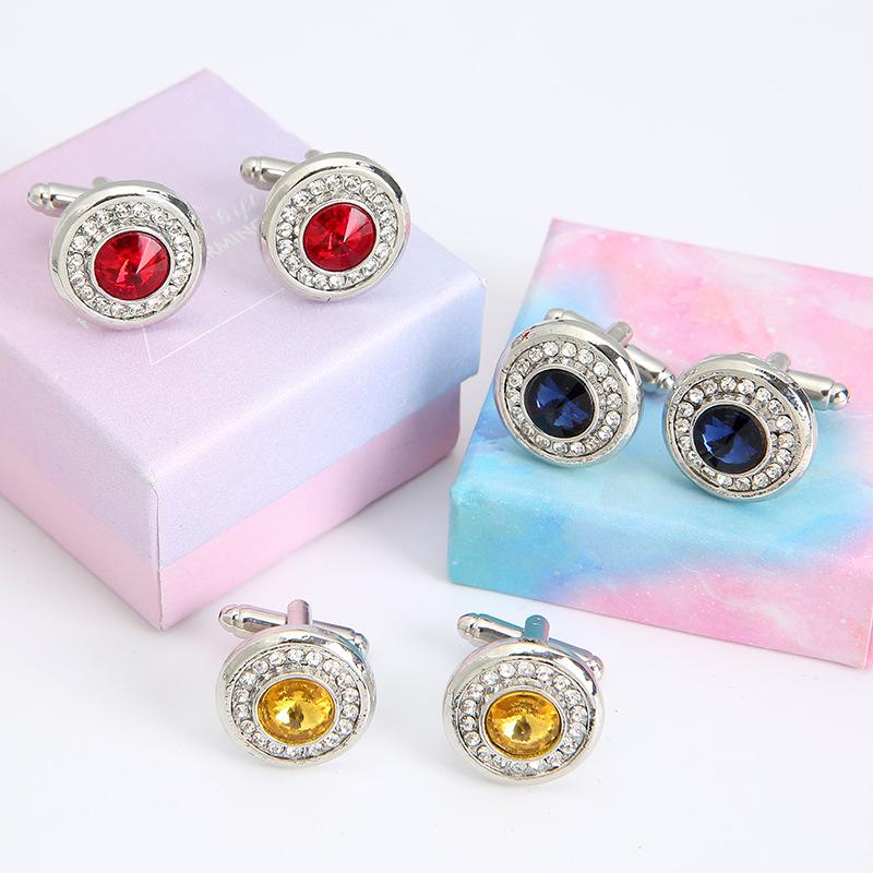 Luxury Cubic Zircon Men's Cufflinks Round Rhinestone Shirt Cufflink Classic French Suit Cuff Button Quality Zircon Gift for Man