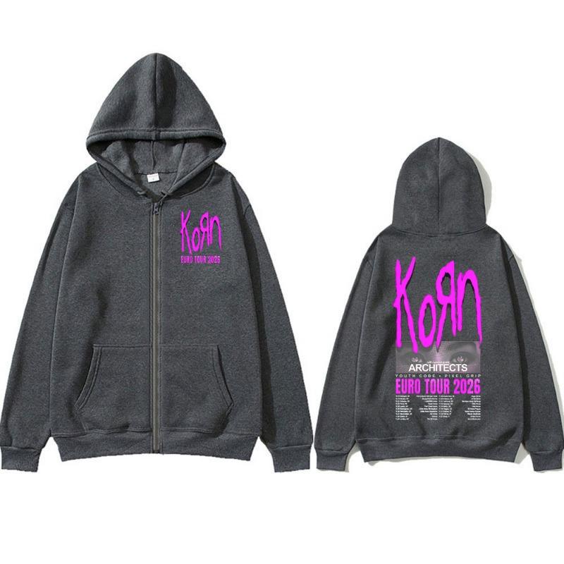 Korn Tour 2026 Merch Zipper Hoodies Fan Gifts Metal Punk Gothic Rock Band Fashion Casual Zip Up Hooded Sweatshirts Jackets Coats