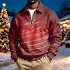 Men's Casual Christmas Print Quarter-Zip Sweatshirt with Collar