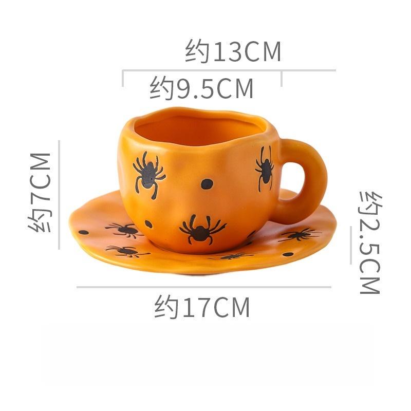

320ML Halloween-themed ceramic cups and saucers Irregular personalized coffee cups Coffee saucers Pumpkin bat pattern 320ML
