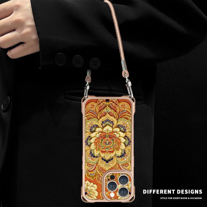 Applicable to Apple 11promax mobile phone case iphone11 four-corner lanyard 11 gilt lotus 11 Guochao 11 silicone