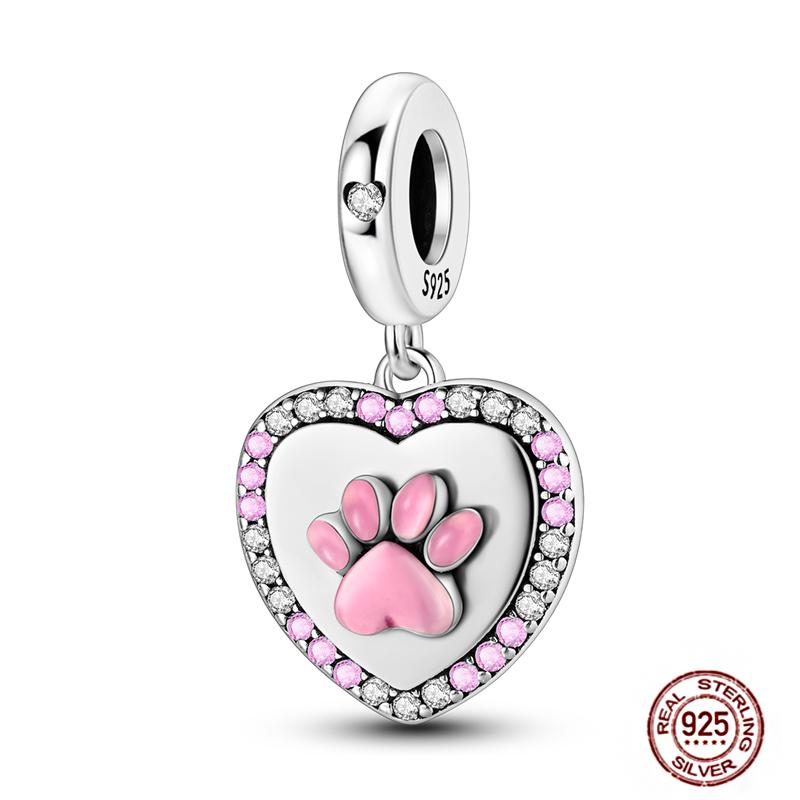 Pink Purple Series Charms Copper Murano Glass Butterfly Animal Paw Print Clasp Charm Beads Fit Original Bracelet Diy Jewelry