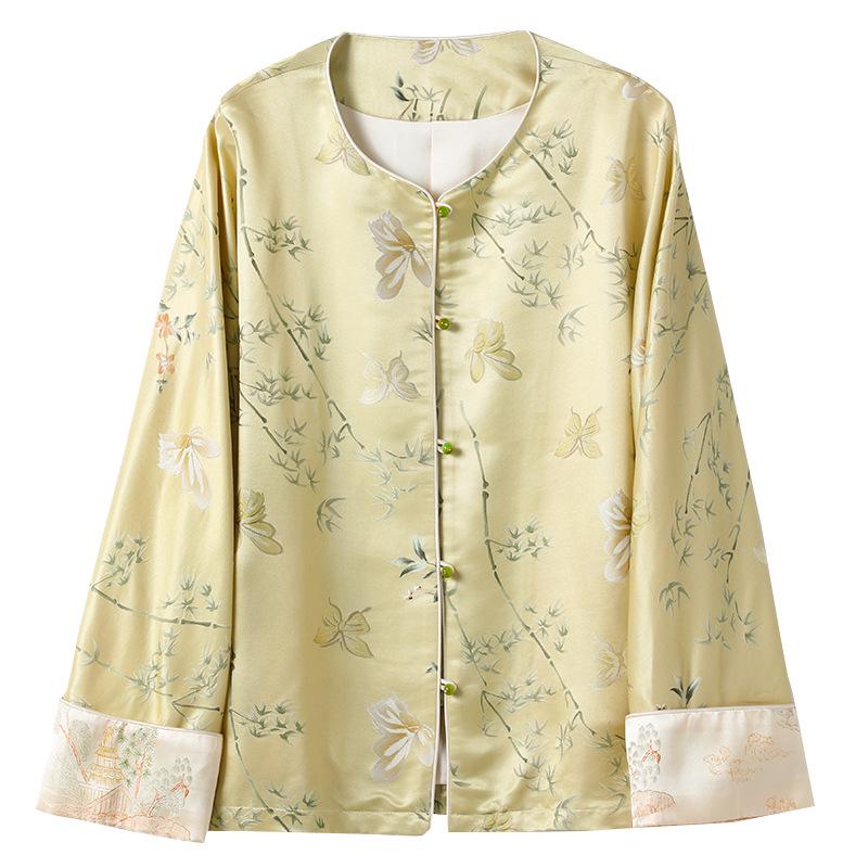 2025 Autumn Women's Heavyweight 32 Momme Silk Jacquard Jacket - New Chinese Style Design, Long Sleeve