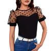 Spring and Summer Women's Mesh Polka Dot Stitching Collage Comfortable Casual Crew Neck Short-sleeve T-shirt