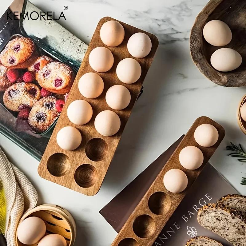Modern Wooden Egg Storage Box Multi-Compartment Kitchen Organizer for Fresh Eggs Perfect for Home Cooking Baking