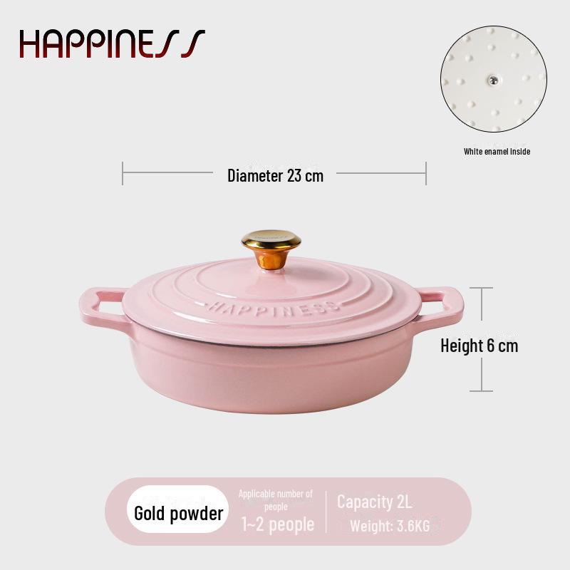 Little Happiness Multifunksjonell Emaillert Støpejerngryte for Gryteretter, Sjømat og Suppe – Induksjonskompatibel