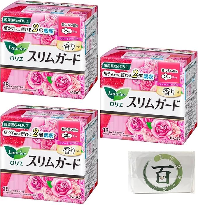 

of Laurier Slim especially for daytime with sweet rose 18 pieces x 3 Momen Shoten original tissue included [Set 3] Guard, use, 25cm, wings, scent,