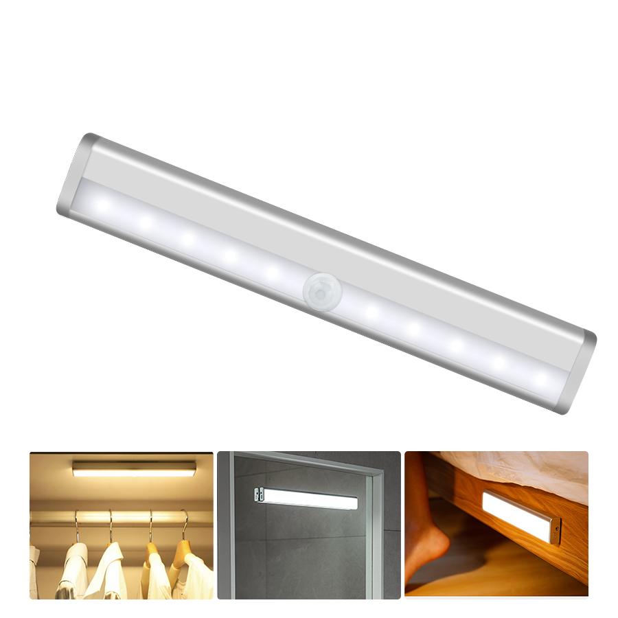 10LEDs Motion Sensor Cabinet Light Rechargeable Wardrobe Lamp Makeup Lights White Light For Bedroom Kitchen Washroom Lighting