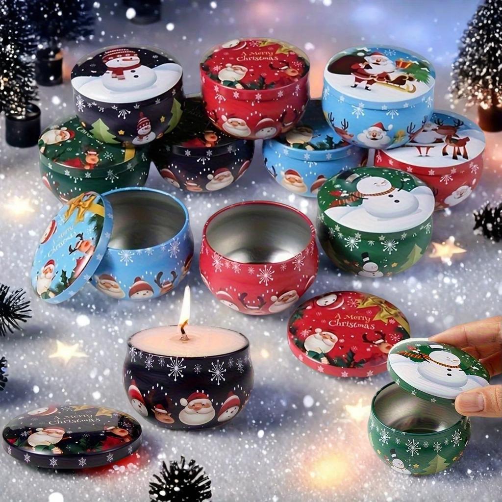 10 Pcs Festive Christmas Candle Jars - Metal Tin Boxes, 2.2oz, Perfect for Candle Making, Decorations, Party, and Gift Jars