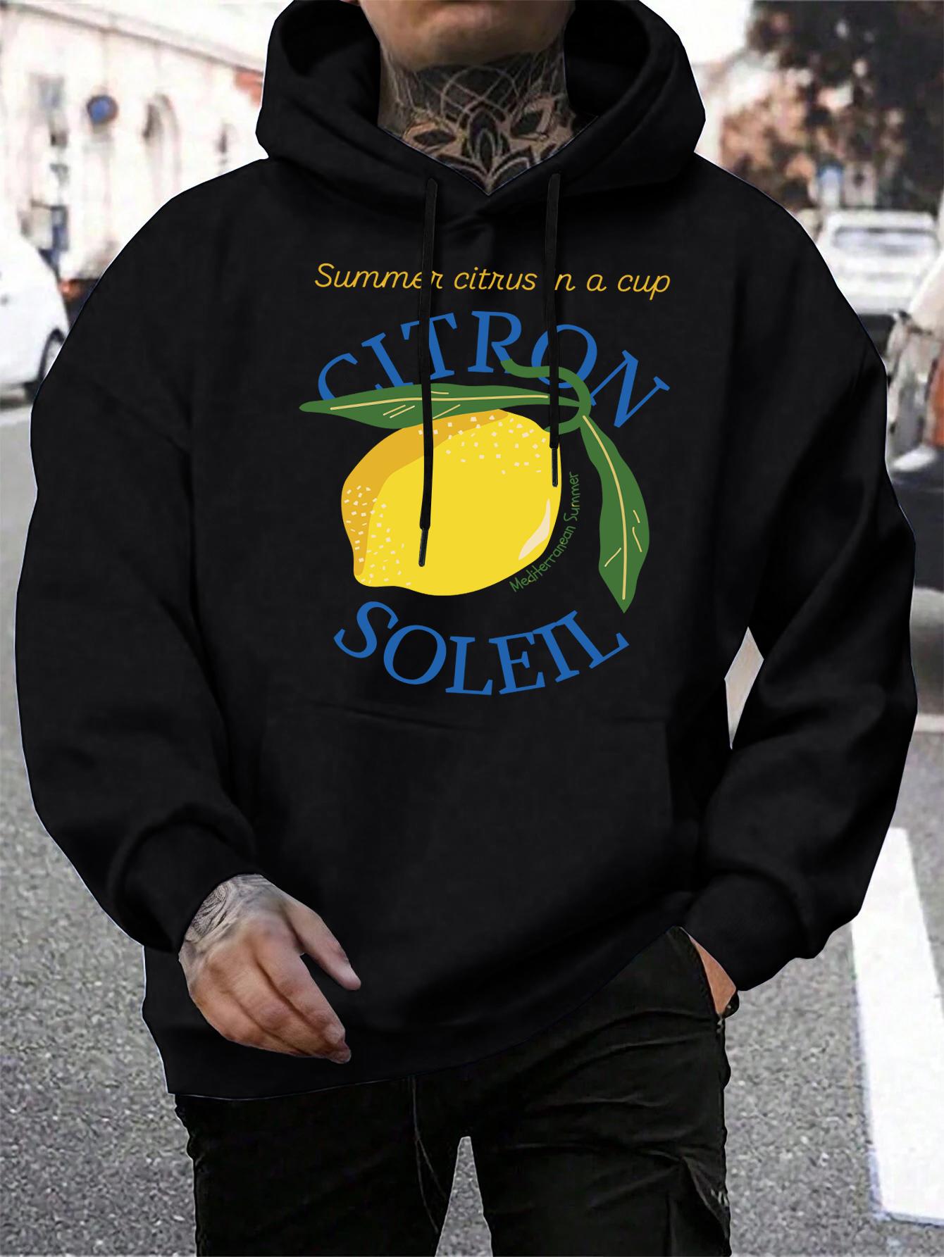 

Citron Soleil Lemon Fruit Printing Mens Hoodies Hip Hop Loose Unisex Streetwear Casual Pocket Hoody Autumn Fleece Male Pullover 3XL