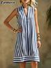 Summer Casual Fashion Deep V Neck Striped Sleeveless Dress