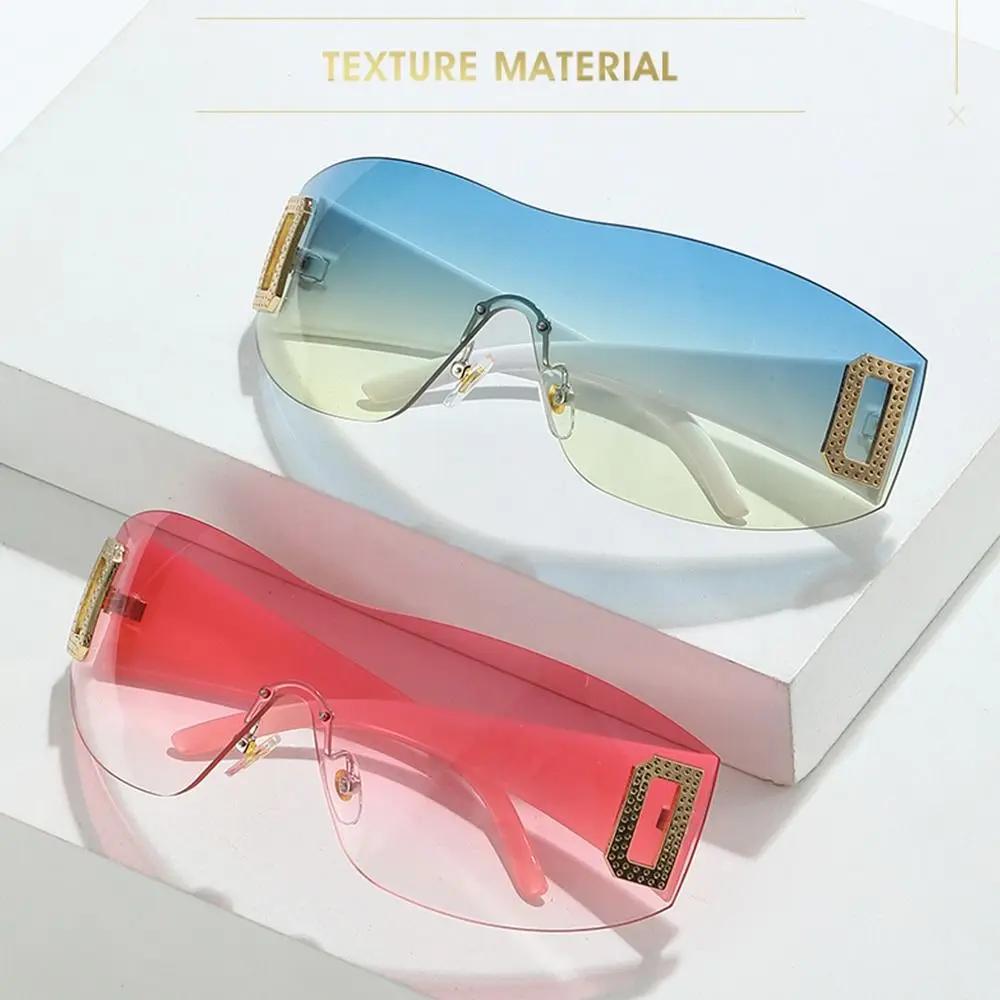 Trendy Frameless Eyewear Jeweled Shades Sport Sunglasses Y2K Sunglasses for Women Wrap Around Punk
