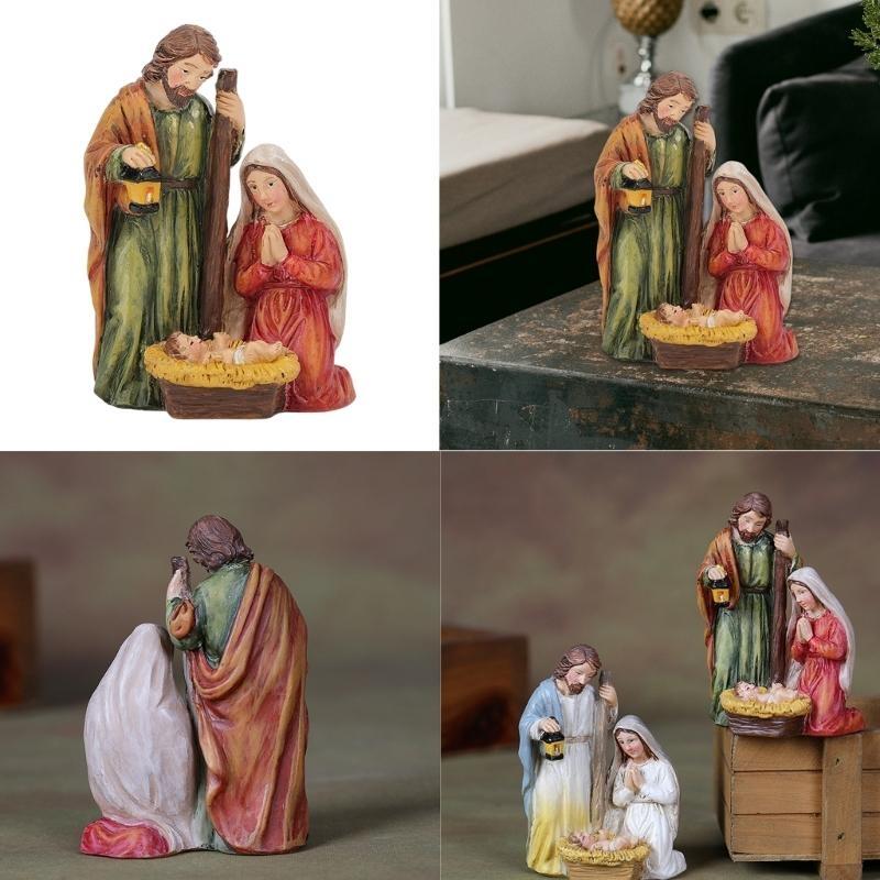 Presepe Famiglia Santa Statuine Statua Ornamento per Natale Decorazione da Tavolo Interna e Regalo Religioso
