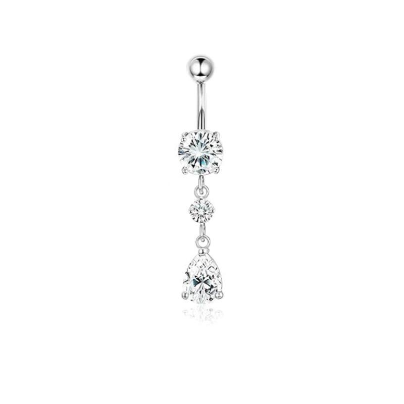Heart-shaped Round Piercing Jewelry Navel Ring, Copper Inlaid Zircon Stainless Steel Navel Nail