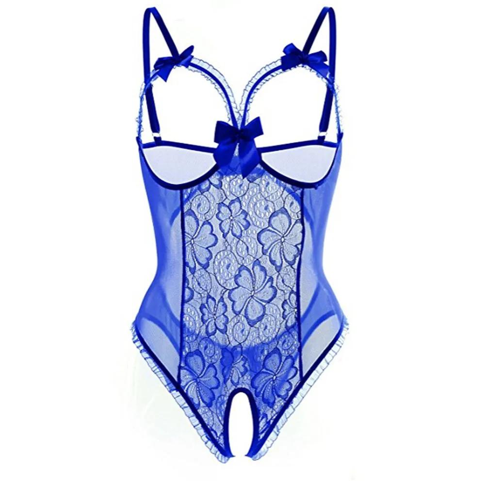 Deep V See Through Halter Dress Sexy Lingerie Women Erotic Backless Pajamas Lace Babydoll Sensual Crotchless Underwear