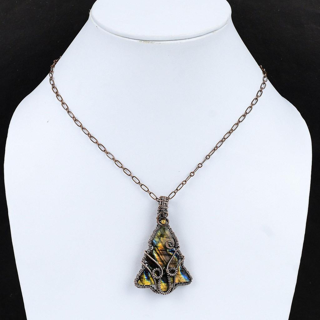 Labradorite Gemstone Pendant Copper Wire Wrapped Pendant Christmas Tree Pendant Handmade Copper Wire Jewelry Gift For Her Designer Pendants