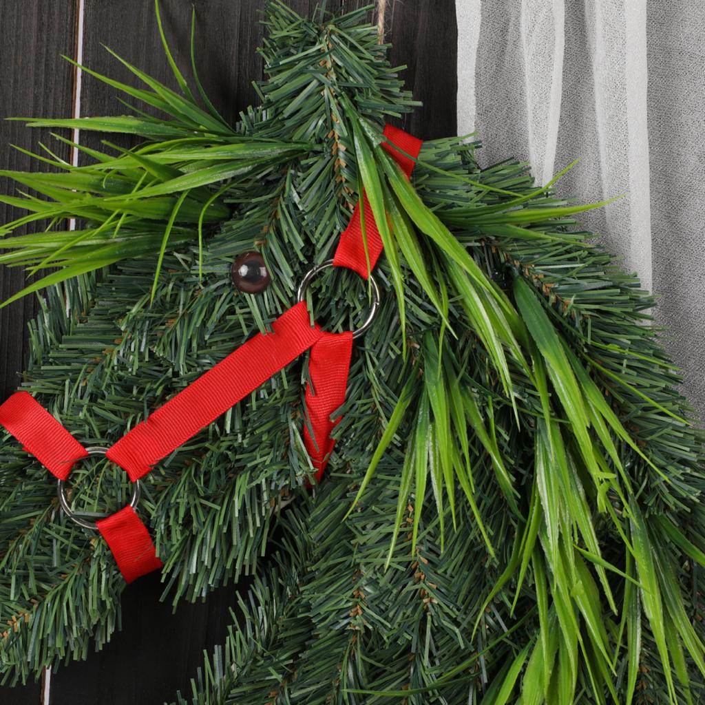 Artificial Horse Head Wreath Wall Hanging Decorative Greenery for Indoor Outdoor Seasonal Home Decor Holiday Festival Display