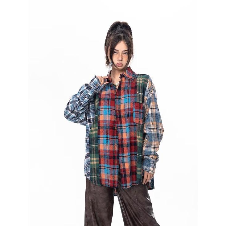 American Style Vintage Stripe Plaid Shirt Long Sleeve Spring and Autumn Coat Lovers Wild Loose Casual Shirt Trendy