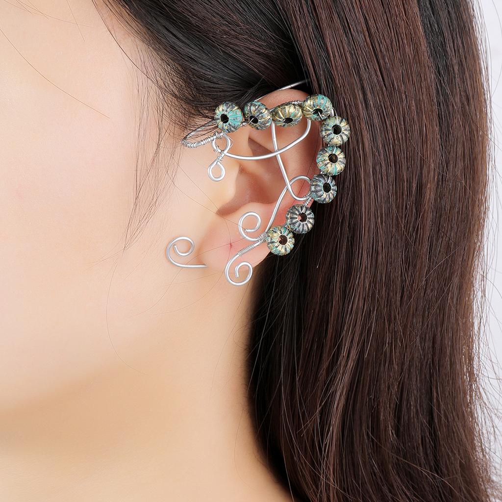 Earrings Retro Earless Flower Ear Bone Clip Rose Branch Elf Fringed Ear Hanging Ear Clip