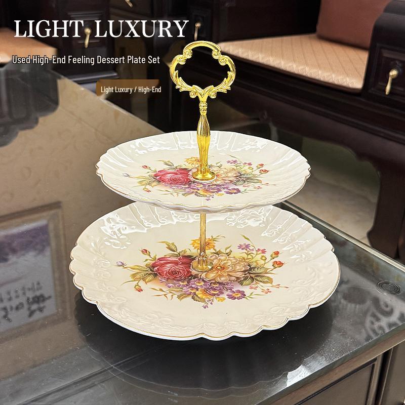 Ceramic Three-Tier Pastry Stand: English-European Style Fruit Bowl, Cake, Candy, and Snack Plate for Afternoon Tea.