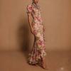 European and American summer printing temperament elegant bubble sleeve floral dress slim irregular fake dress