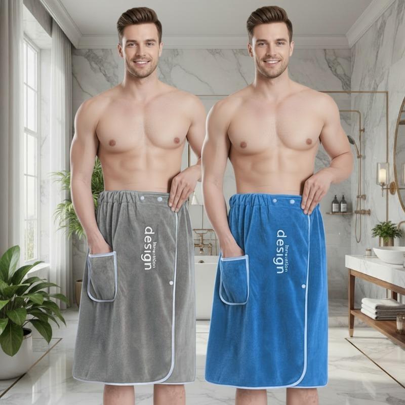 1PC 140x70cm Coral Fleece Absorbent Men's Wearable Bath Towel with Pocket Soft Spa Sauna Wrap Embroidered Bathroom Supplies