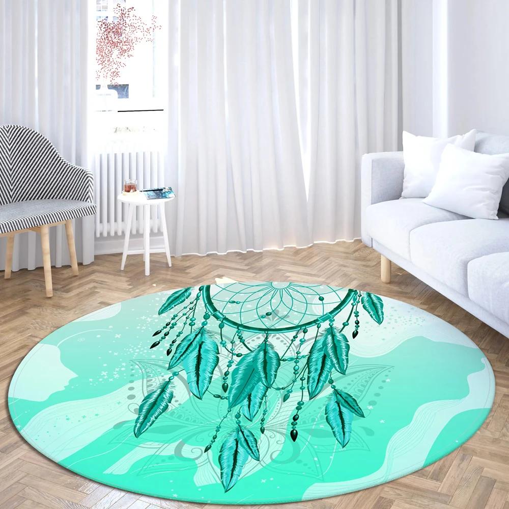 Bunter Traumfänger Runder Teppich Böhmischer Stil Teppich Rutschfeste Bodenmatte für Büro Schlafzimmer Wohnzimmer Küche Badezimmer Dekor