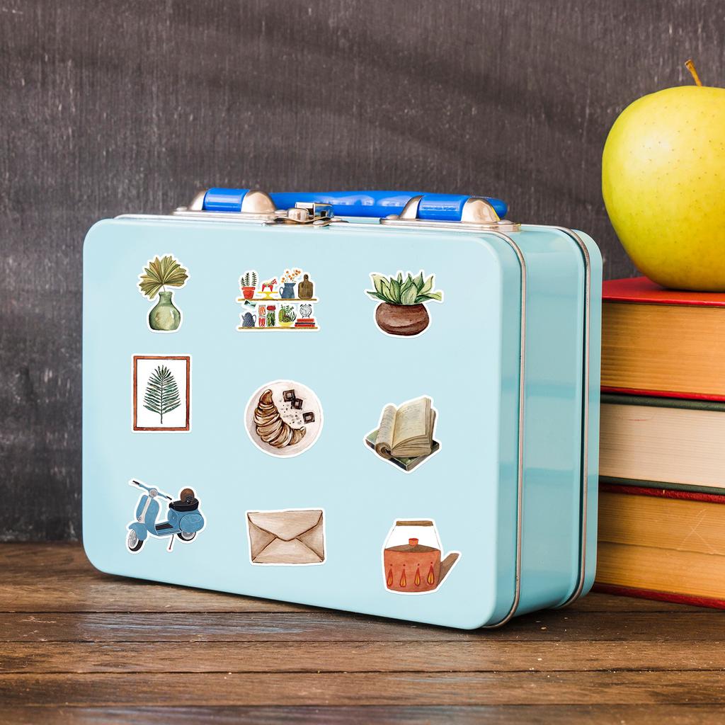 100 Watercolor Retro Small Items Stickers Skateboard Suitcase Water Cup Decorative Stickers Waterproof Creative Stationery Stickers
