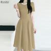 Women Splice Round Neck Summer Casual Short Sleeve Dress