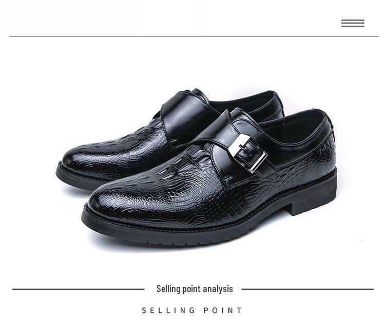 Men's Formal Crocodile Pattern Monk Strap Slip-On Shoes for Weddings and Business