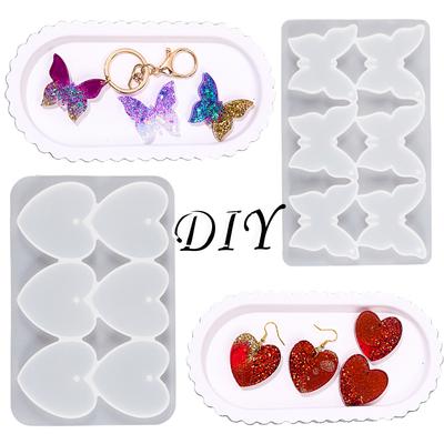Herz Schmetterling Form Ohrring Anhänger Silikonform DIY Kreativ 6 Löcher Schlüsselanhänger UV Epoxidharz Form Schmuckherstellung Zubehör