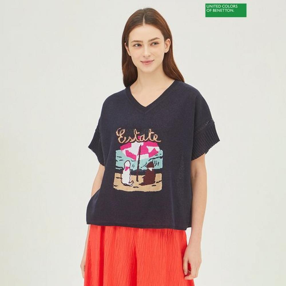 

[Benetton] Benetton Intarsia Short Sleeve Knit Bakpc4431 NY_navy/OS