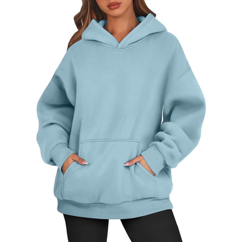 Women's Oversized Long Sleeve Crewneck Sweatshirt Casual Loose-Fitting Drawstring