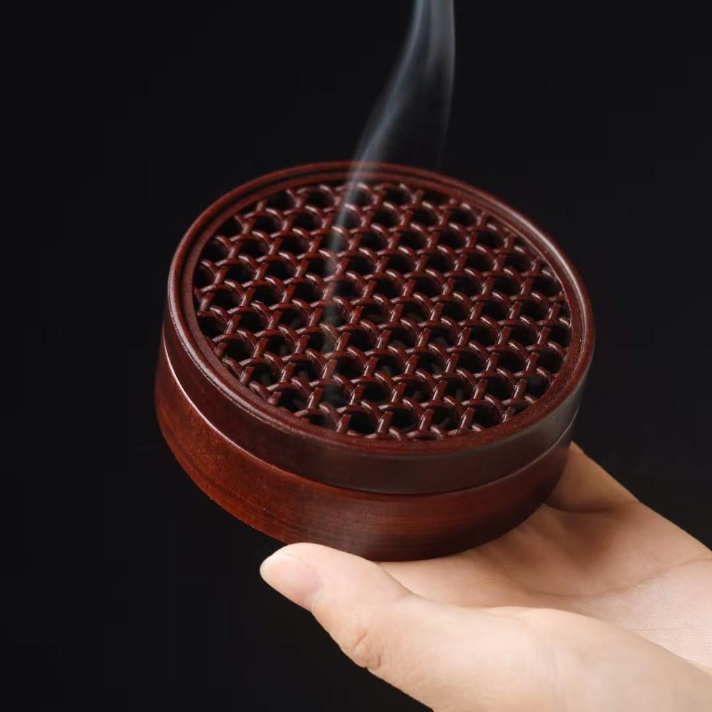 Sandalwood Ming & Qing Antique-Style Carved Incense Box and Burner, Solid Wood Zen Tea Ceremony Holder