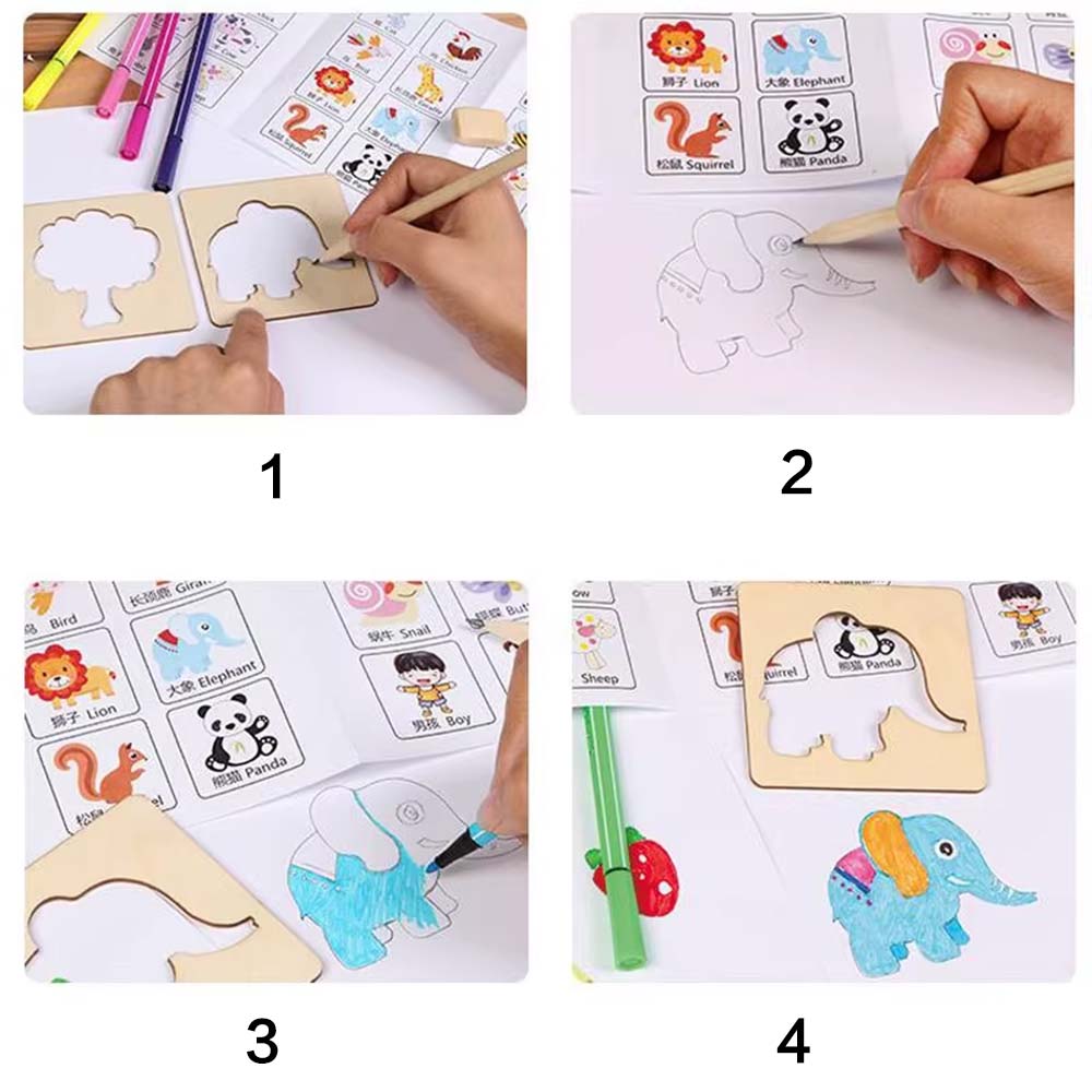 Hollowed Out Template Wooden Painting Stencils Painting Template for 60Pcs/set Children's Gifts